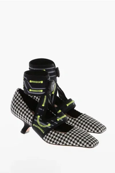 Dior Houndstooth Fabric Pumps With Trek Strap 5cm In Black