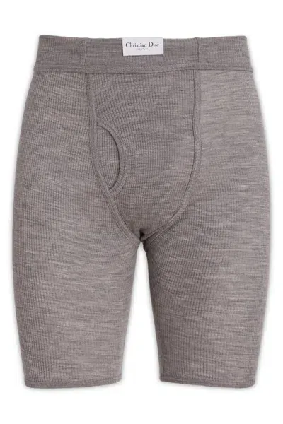 Dior Homme Logo Patch Ribbed Cropped Leggings In Grey