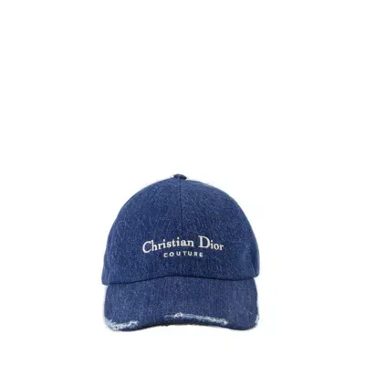 Dior Logo Embroidered Denim Hat In Blue