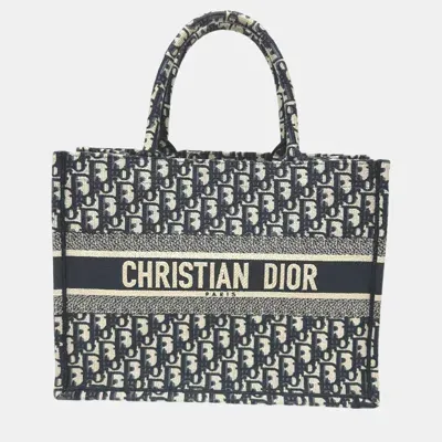 Pre-owned Dior Navy Blue Oblique Canvas Medium Book Tote Tote Bag