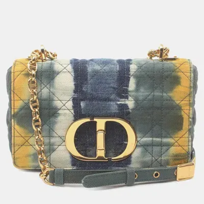 Pre-owned Dior Small Denim Tie-dye Cannage Caro Bag In Blue