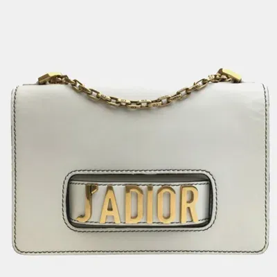 Pre-owned Dior White Medium Calfskin J'a Leather Chain Flap