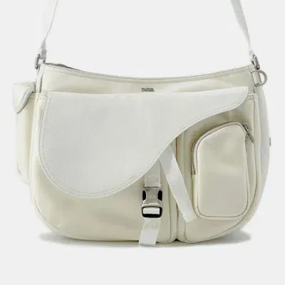 Pre-owned Dior White Nylon And Leather Sacai Soft Saddle Shoulder Bag