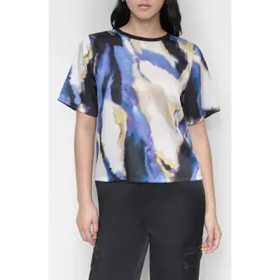 Dkny Abstract Print Short Sleeve Top In Vertical Wave