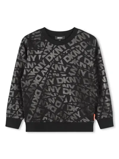 Dkny Kids' All-over Logo-tape Cotton Sweatshirt In Black