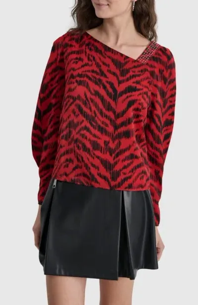 Dkny Asymmetric Neck Satin Top In Strky Tigr