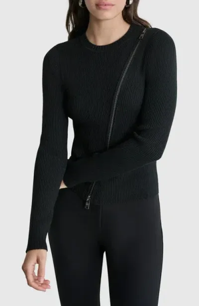 Dkny Asymmetric Zip Detail Sweater In Black