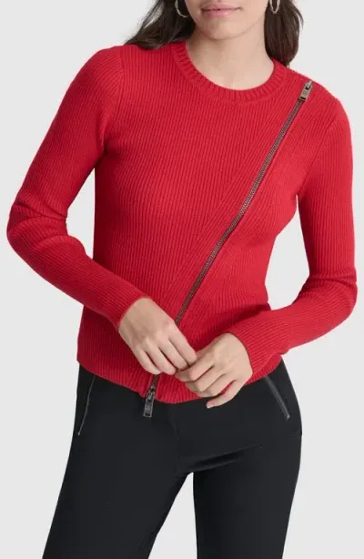 Dkny Asymmetric Zip Detail Sweater In Red Light