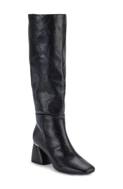 Dkny Cana Knee High Block Heel Boot In Black Smooth