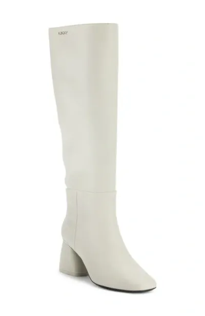 Dkny Cana Knee High Block Heel Boot In Soft White