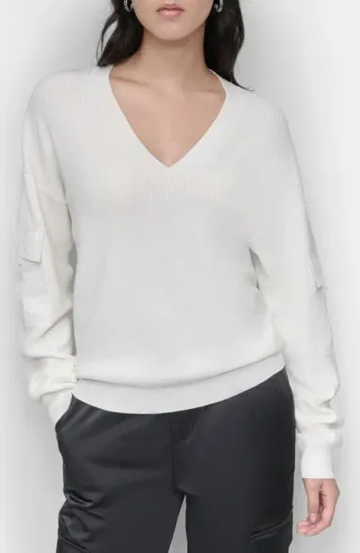 Dkny Cargo Sleeve Rib Sweater In Ivory