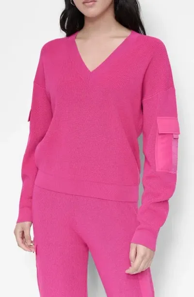 Dkny Cargo Sleeve Rib Sweater In Wild Berry