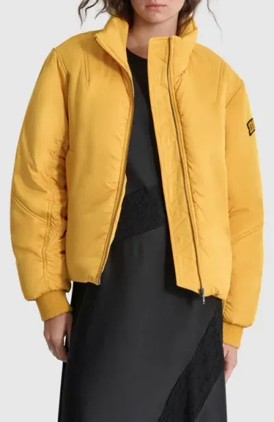 Dkny Coated Satin Puffer Bomber Jacket In Goldenrod