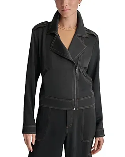 Dkny Contrast Stitch Moto Jacket In Black