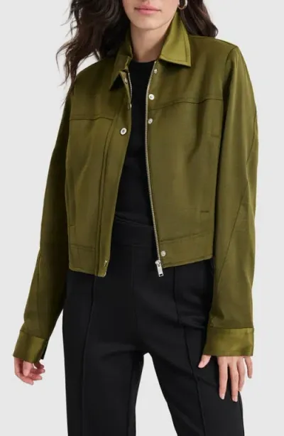 Dkny Crop Trucker Jacket In Dark Olive