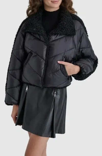 Dkny Faux Shearling Lined Quilted Jacket In Black