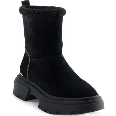 Dkny Frankie Faux Shearling Lug Sole Bootie In Black