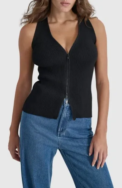 Dkny Front Zip Sweater Vest In Black