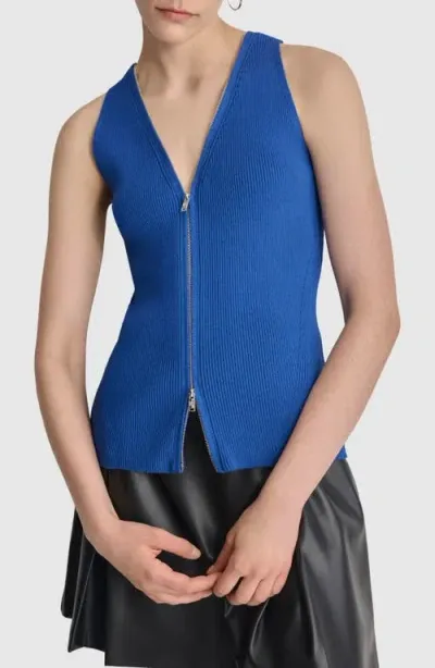 Dkny Front Zip Sweater Vest In Lapis Blue