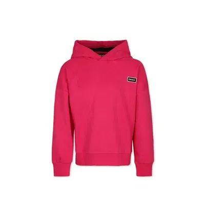 Dkny Kids' Logo-embroidered Cotton Hooded Sweatshirt In Pink