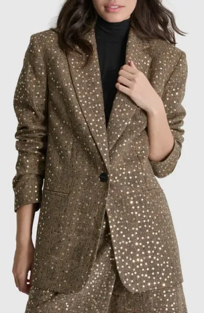 Dkny Herringbone Sequin Wool Blend Blazer In Blk Multi