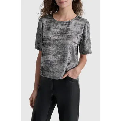 Dkny Liquid Velvet Elbow Sleeve Top In Silver