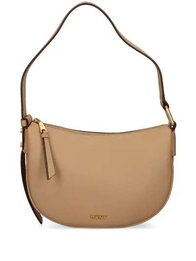 Dkny Logo-plaque Shoulder Bag In Brown