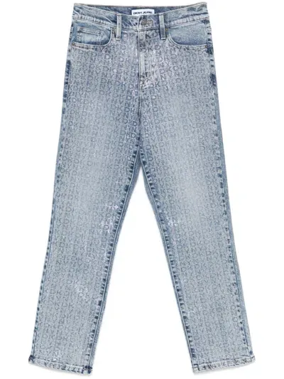 Dkny Logo-rhinestone Jeans In Blue