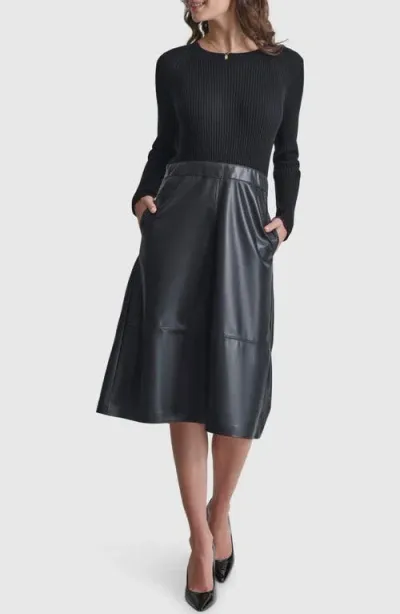 Dkny Mixed Media Dress In Black