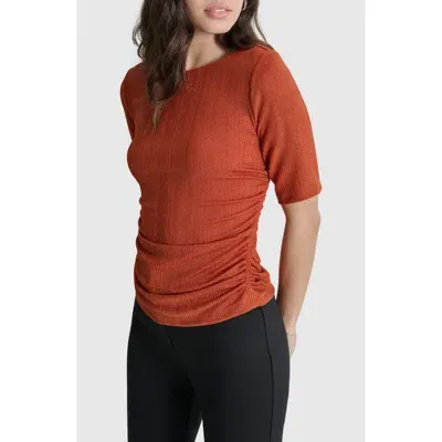 Dkny Metallic Knit Top In Russet