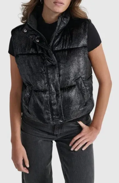 Dkny Metallic Velvet Puffer Vest In Black