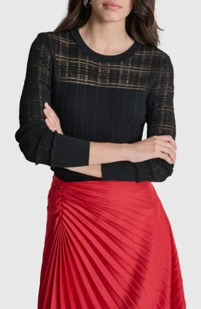 Dkny Mix Rib Sweater In Black