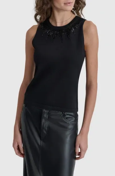 Dkny Sequin Knit Tank In Blk,black