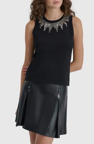 Dkny Sequin Knit Tank In Black,silv