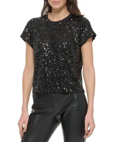 Dkny Sequin T-shirt In Black