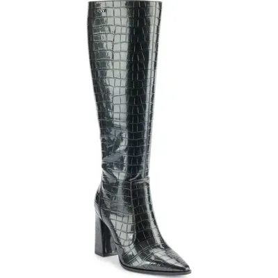 Dkny Shamira Croc Embossed Knee High Boot In Grey