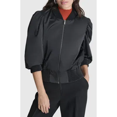 Dkny Shine Puff Shoulder Bomber Jacket In Black