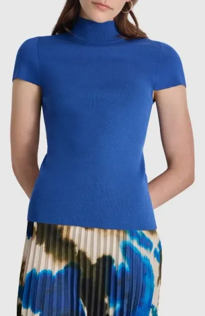 Dkny Short Sleeve Mock Neck Knit Top In Lapis Blue