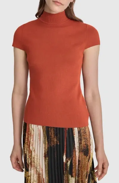 Dkny Short Sleeve Mock Neck Knit Top In Russet