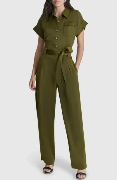 Dkny Short Sleeve Utility Jumpsuit In Dark Olive