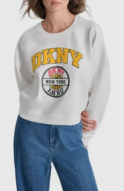 Dkny Varsity Graphic Sweatshirt In Ivory/golden