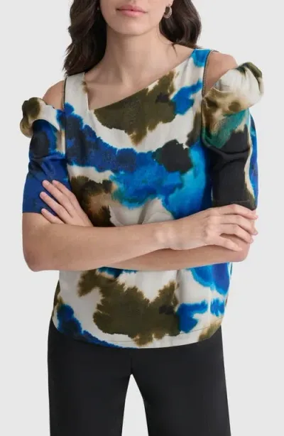 Dkny Watercolor Zip Shoulder Top In Ink Swirl