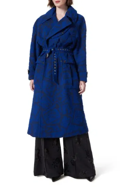 Do By Dee Ocleppo Tie Belt Textured Jacquard Trench Coat In Sodalite Blue