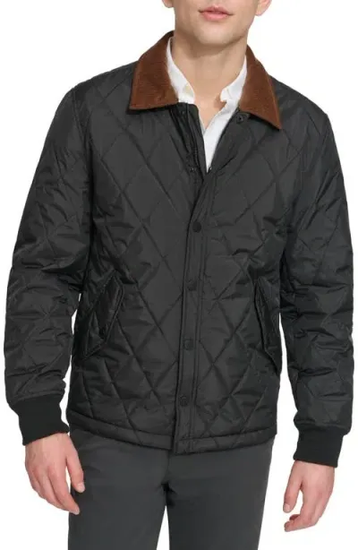 Dockers Men's Diamond-quilted Jacket With Corduroy Collar In Black