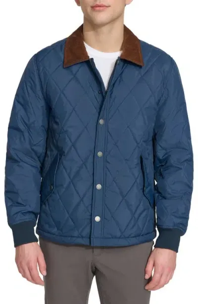 Dockers Men's Diamond-quilted Jacket With Corduroy Collar In Navy