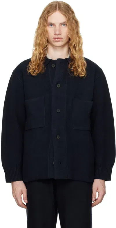 Document Navy Heavy Weight Wool Double Pocket Cardigan