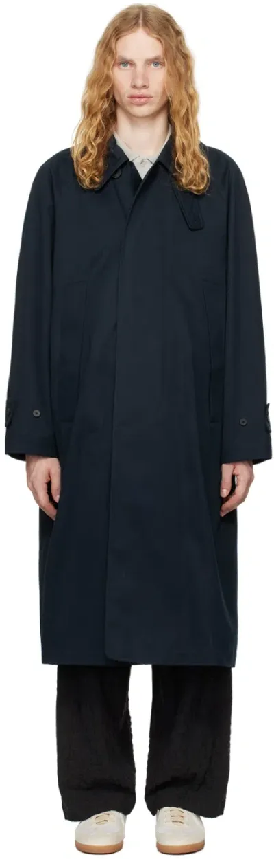 Document Navy Ventile Cotton Inverted Pleats Balmacaan Coat