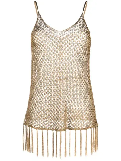 Dodo Bar Or Open-knit Fringed Top In Gold