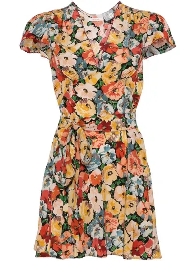 Doen Dianne Floral-print Silk Crepe De Chine Mini Dress In Orange