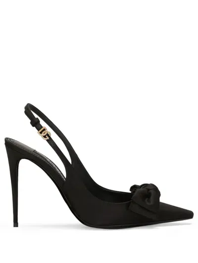 Dolce & Gabbana Glossy Pointed Toe Sling Back Stiletto Pumps In Black